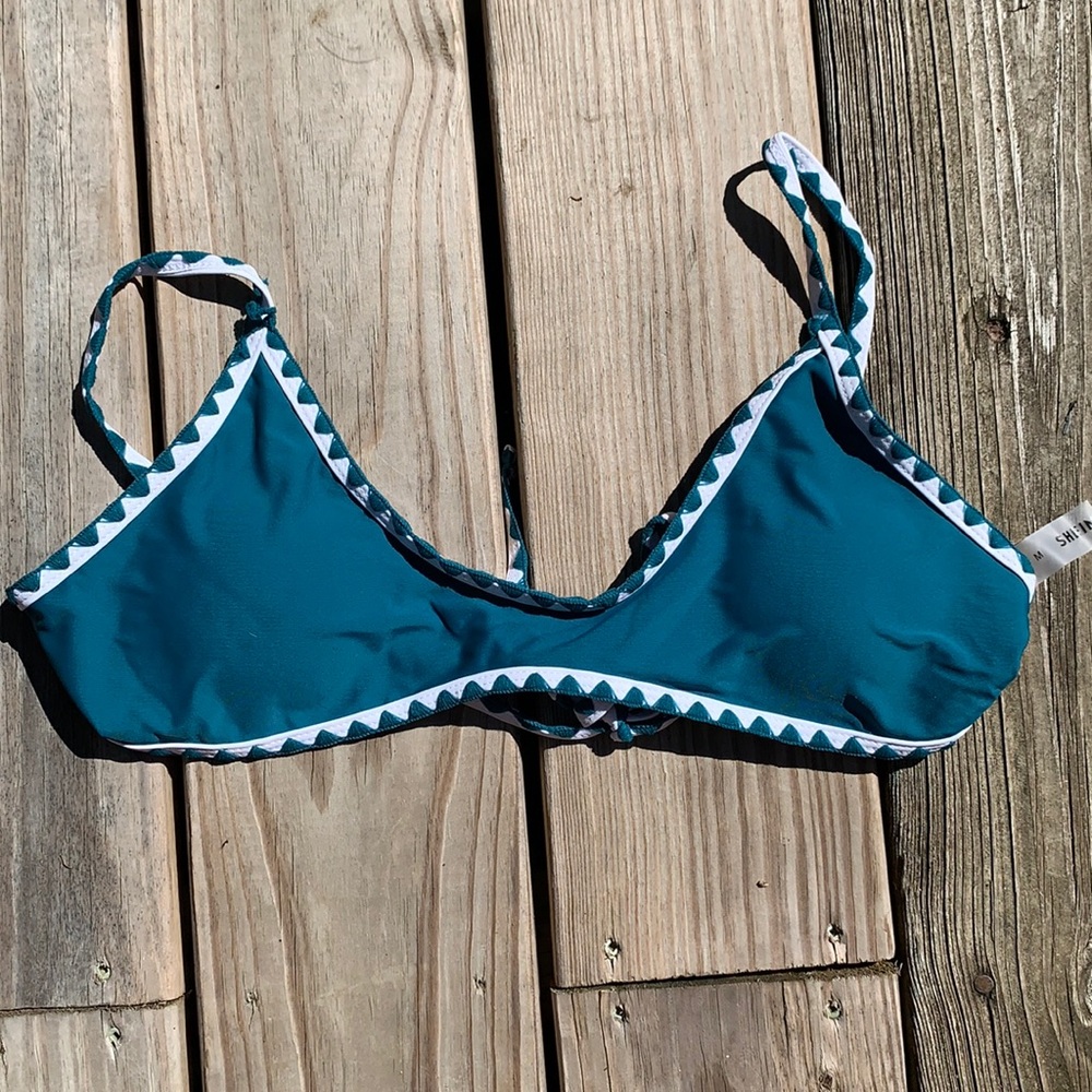 Shein Teal and White Bikini TOP ONLY